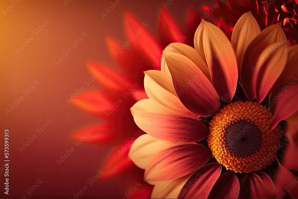 Rote Sonneblumen mit Bokeh Effekt im Hintergrund, Generative AI 