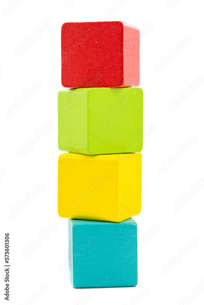 Wooden multicolor construction cubes bricks isolated on the white background Wooden multicolor construction cubes bricks isolated on the white background
