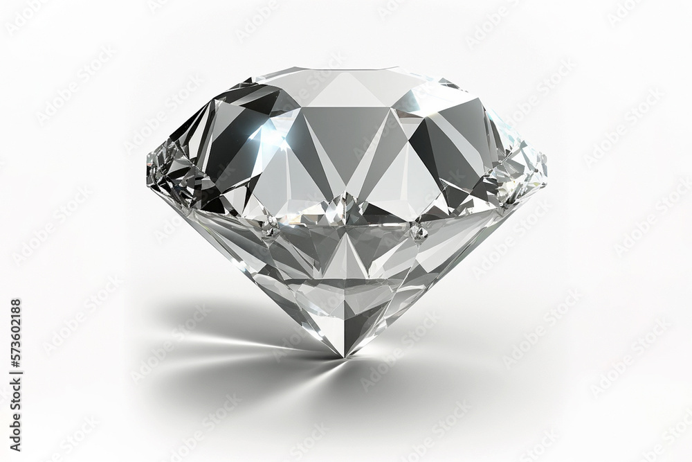 Diamond jewel on white background closeup. Beautiful sparkling shining diamond with reflective surface. AI generated image. Diamond jewel on white background closeup. Beautiful sparkling shining diamond with reflective surface. AI generated image.