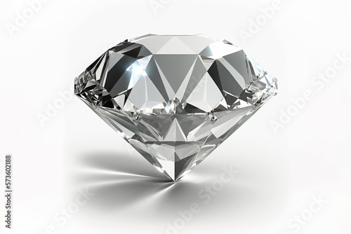 Diamond jewel on white background closeup. Beautiful sparkling shining diamond with reflective surface. AI generated image.