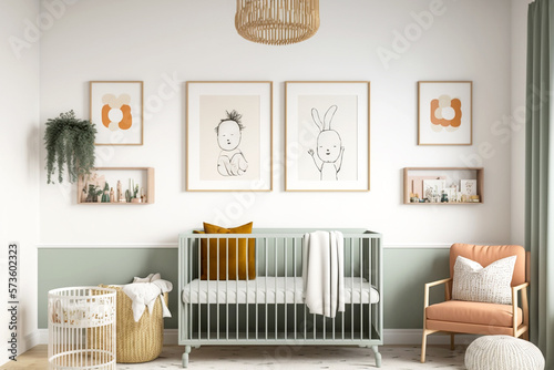 Fototapeta Modern minimalist nursery room in scandinavian style
