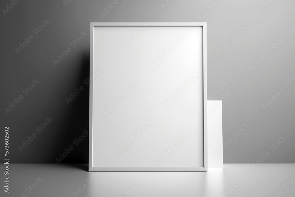 Minimal empty mockup frame A4 on the table. Poster mockup. Clean, modern, minimal frame, indoor interior detail. AI generated image. Minimal empty mockup frame A4 on the table. Poster mockup. Clean, modern, minimal frame, indoor interior detail. AI generated image.