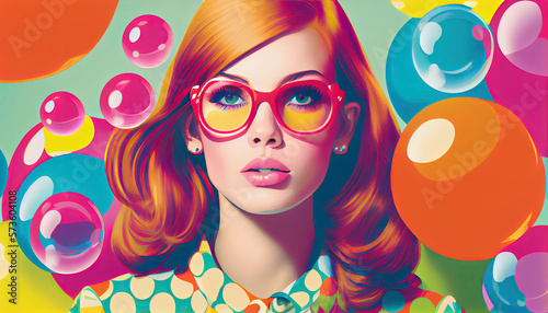 sixties girl witth bubbles retro concept