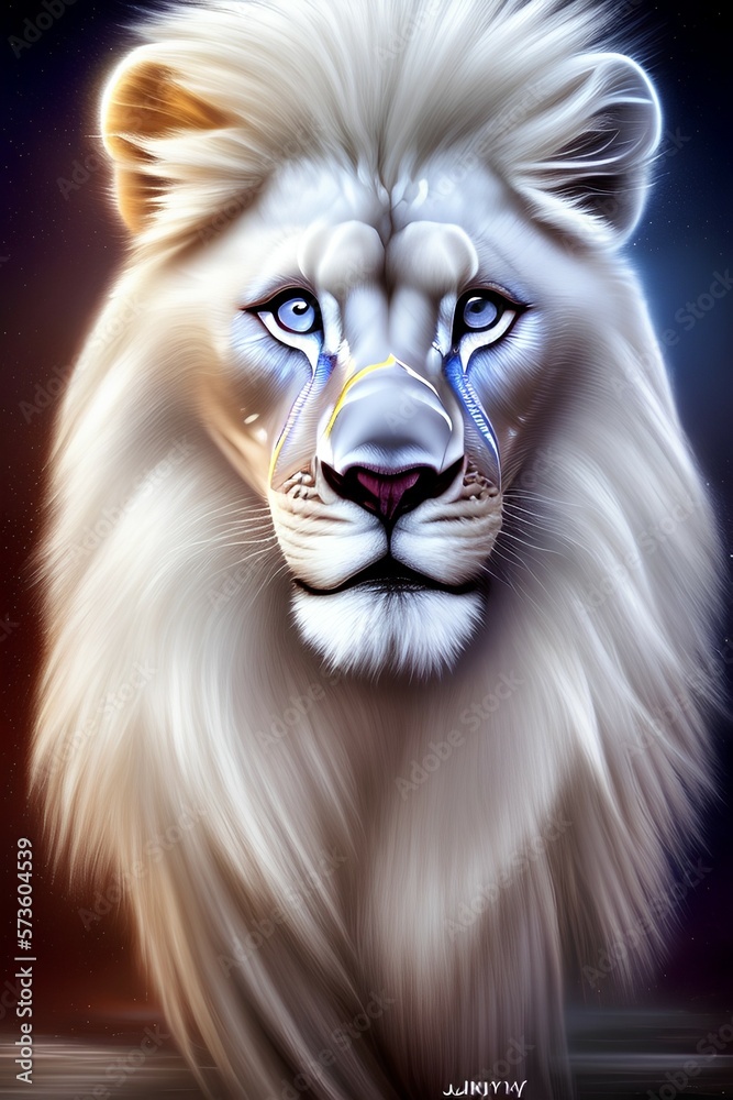 Oil painting artistic image of a white lion - generative ai