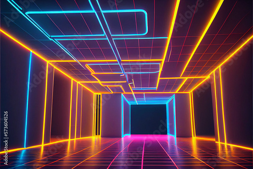  Neon Lights Futuristic Background Created with Generative AI Technology
