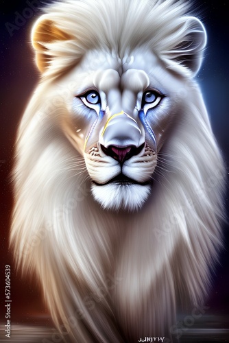 Oil painting artistic image of a white lion - generative ai