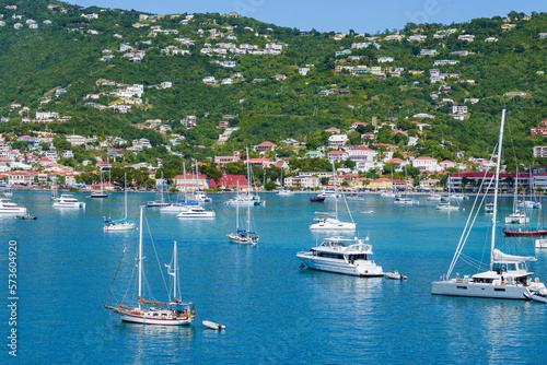 Boats anchored in the harbor of Charlotte Amalie (from Havensight) at St. Thomas US Virgin Islands photo