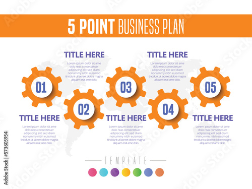 Abstract infographic showing the 5 steps process of a business plan timeline For presentations and posters. Vector illustration.