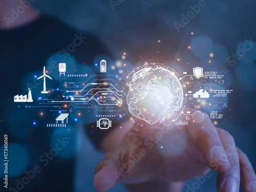 Industrial energy technology concept.Sustainable development goals.engineer working with digital technology security control power energy.resource environment technology.