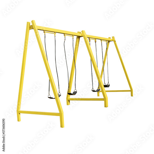 Cutout of an isolated children's yellow playground swing set with the transparent png 