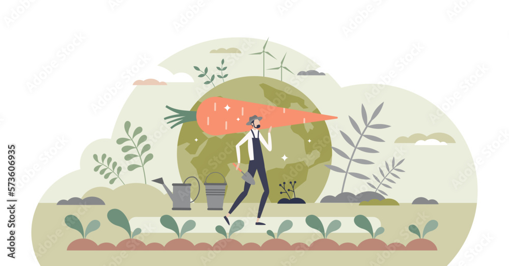 Sustainable agriculture and ecological slow food growth tiny person concept, transparent background. Environmental gardening with clean energy resources consumption.