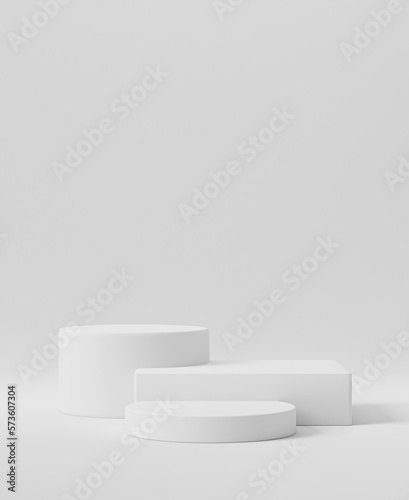  Minimal 3D Scene with a White Step Pedestal and Abstract Background, Mockup of a Geometric Shape in White for Cosmetic Rendering
