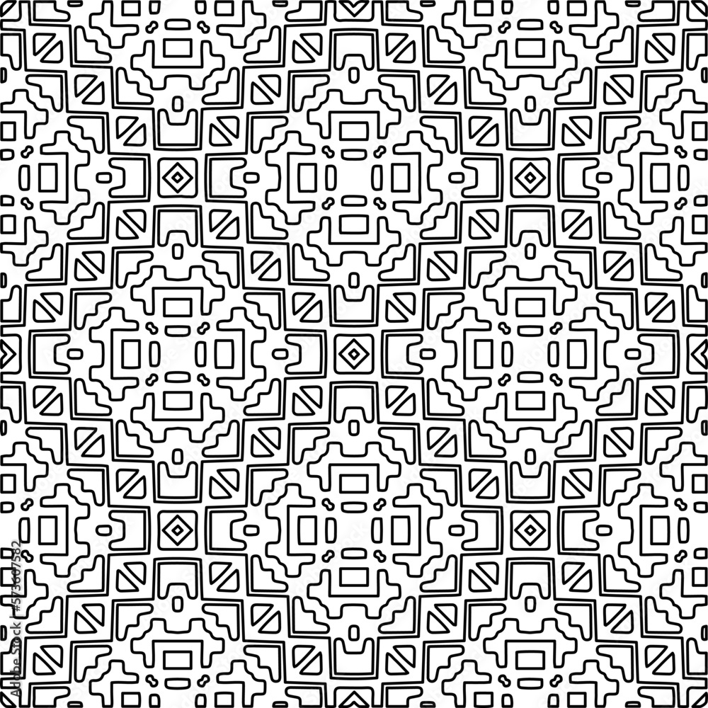 Monochrome ornamental texture with smooth linear shapes, zigzag lines, lace pattern.Abstract geometric black and white pattern for web page, textures, card, poster, fabric, textile. Monochrome ornamental texture with smooth linear shapes, zigzag lines, lace pattern.Abstract geometric black and white pattern for web page, textures, card, poster, fabric, textile.