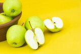 apple isolated on yellow background. Clipping path. Fresh organic apple collection.