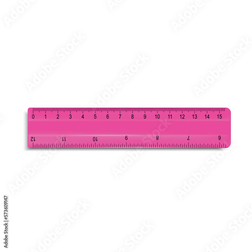 Realistic Detailed 3d Pink Ruler Tool of School or Office Isolated on a White Background. Vector illustration
