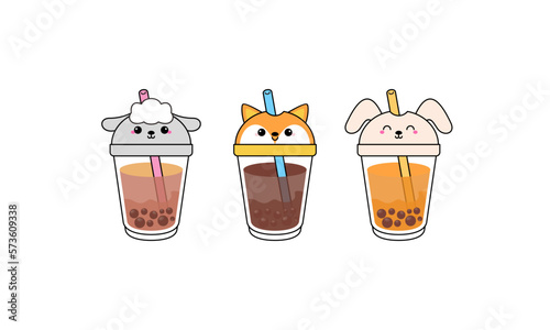 Kawai Cute Bubble Tea with Cup Animal Faces