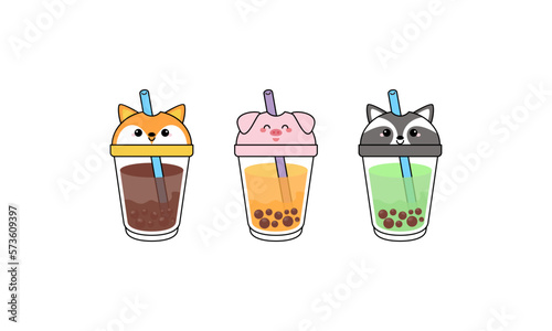 Kawai Cute Bubble Tea with Cup Animal Faces