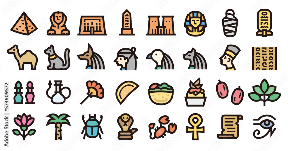 Egypt Icon Set (Bold outline color version)