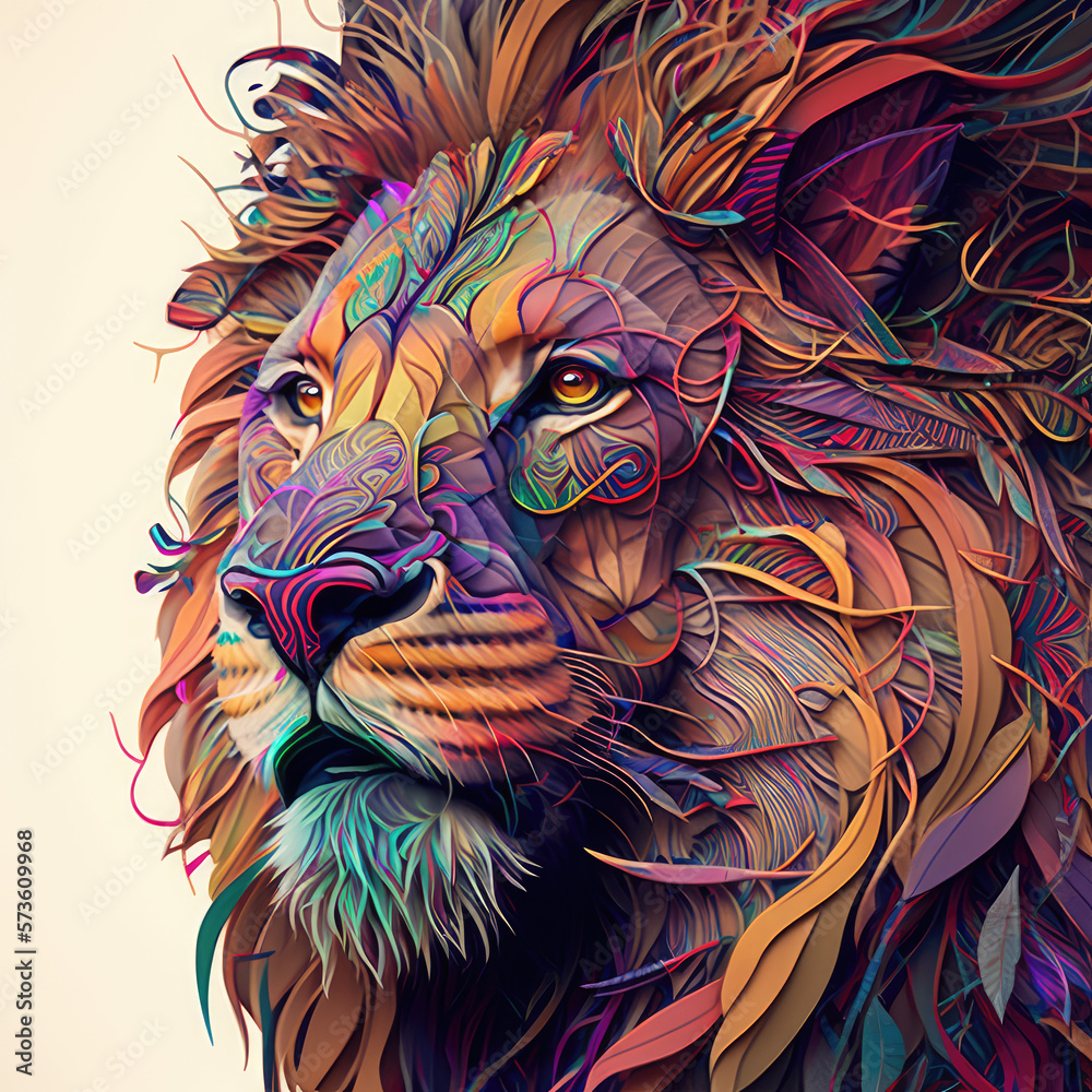 Lion, colorful, intricate details Lion, colorful, intricate details