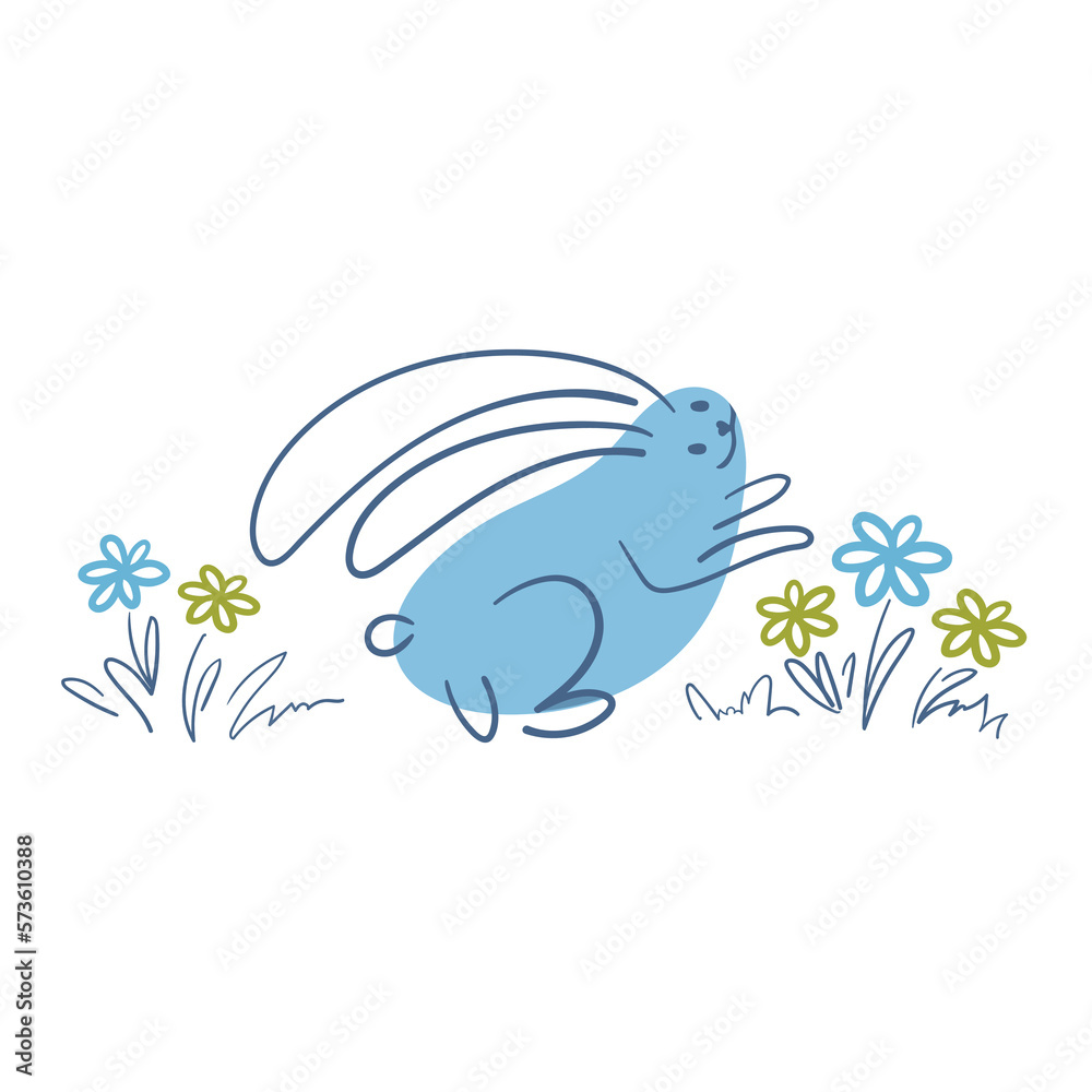 The Easter Bunny jumps on the grass. Simple Linear Hand Drawn Minimalistic Style. Rabbit - spot