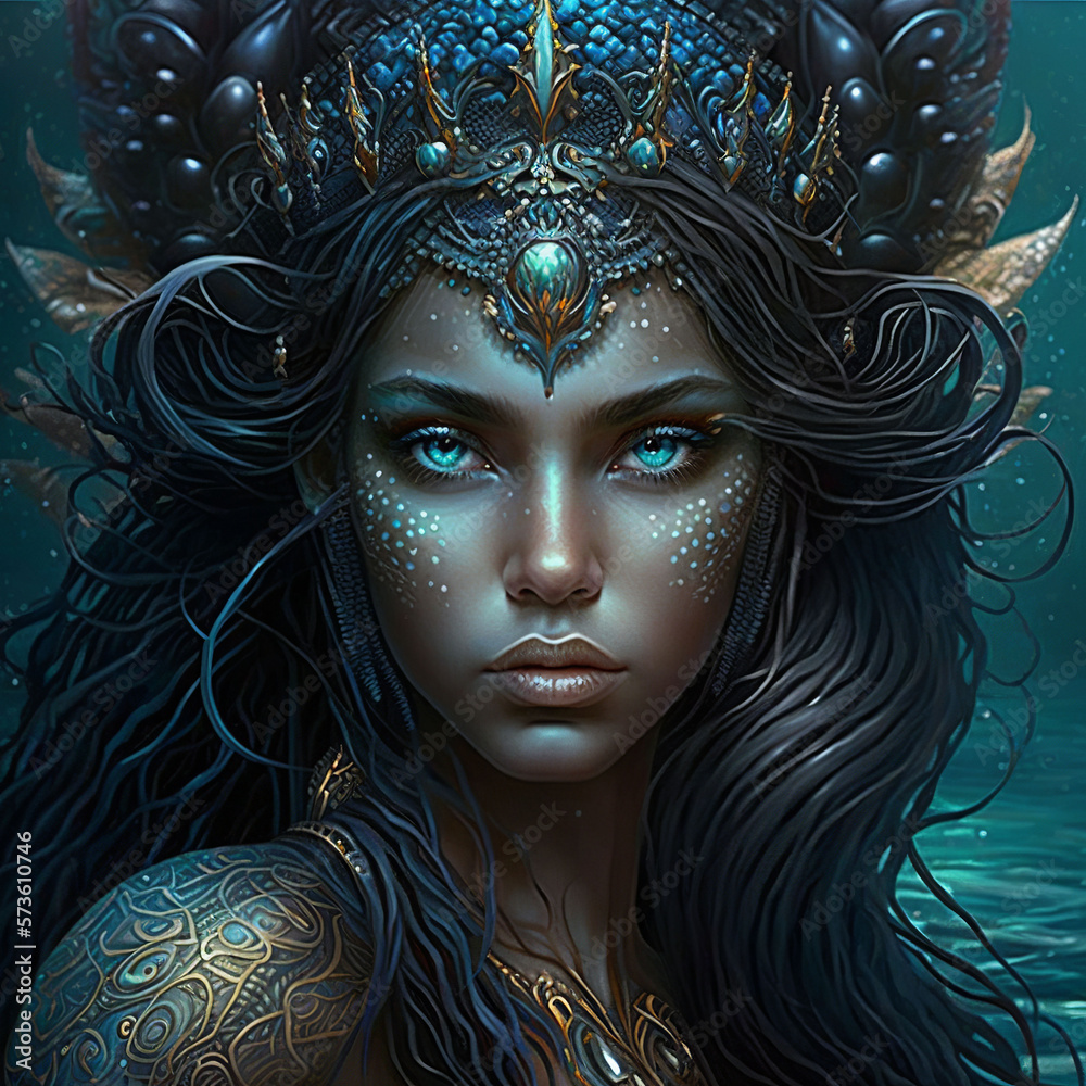 Concept Fantasy Art of a Siren Queen - AI Generated