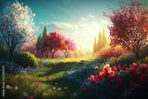 Beautiful spring landscape. Nature background. AI generated © top images