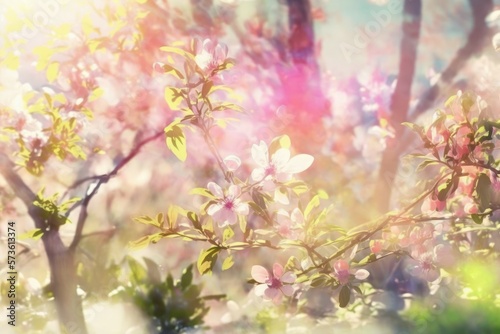 Beautiful spring landscape. Nature background. AI generated