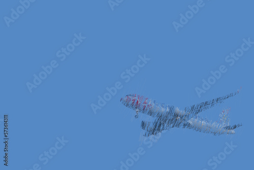 Commercial aircraft overflying the sky and arriving at airport