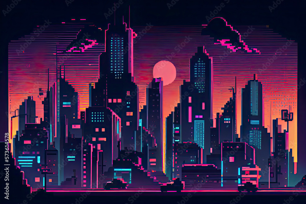 Cyberpunk Neon City Night Futuristic City Scene In A Style Of Pixel cyberpunk-neon-city-night-futuristic-city-scene-in-a-style-of-pixel