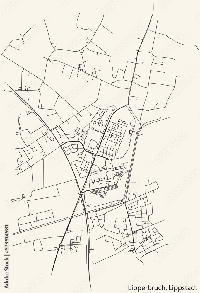 Detailed hand-drawn navigational urban street roads map of the LIPPERBRUCH BOROUGH of the German town of LIPPSTADT, Germany with vivid road lines and name tag on solid background