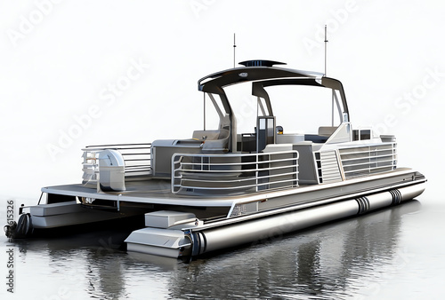 pontoon boat on the water isolated on white, generative ai photo