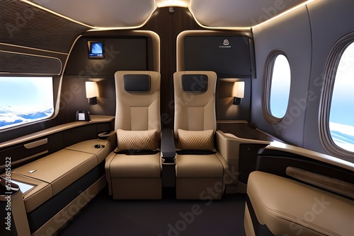 A Comfortable Seat In The First Class Cabin Of The Aircraft. Generative AI © Pixel Matrix