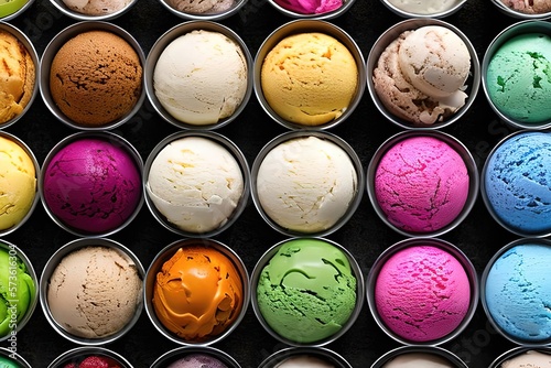 Bolas de gelado cremoso em diferentes cores em exposição photo
