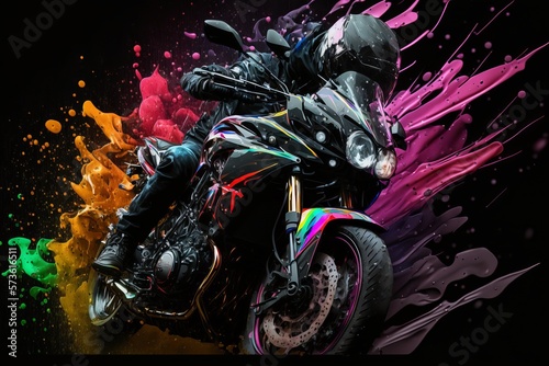 Motocyklista abstrakcyjny kolorowy akrylowy Generative AI