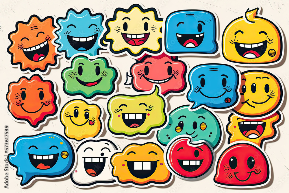 Colorful happy smiling face label shape set. , generative artificial intelligence Colorful happy smiling face label shape set. , generative artificial intelligence