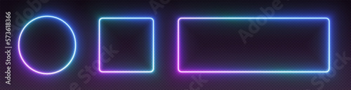 Obraz na płótnie Neon gradient frames, glowing borders set, colorful futuristic UI design elements. Vibrant geometric shapes, modern signs collection. Bright circle, square and rectangle vector decorations. w salonie