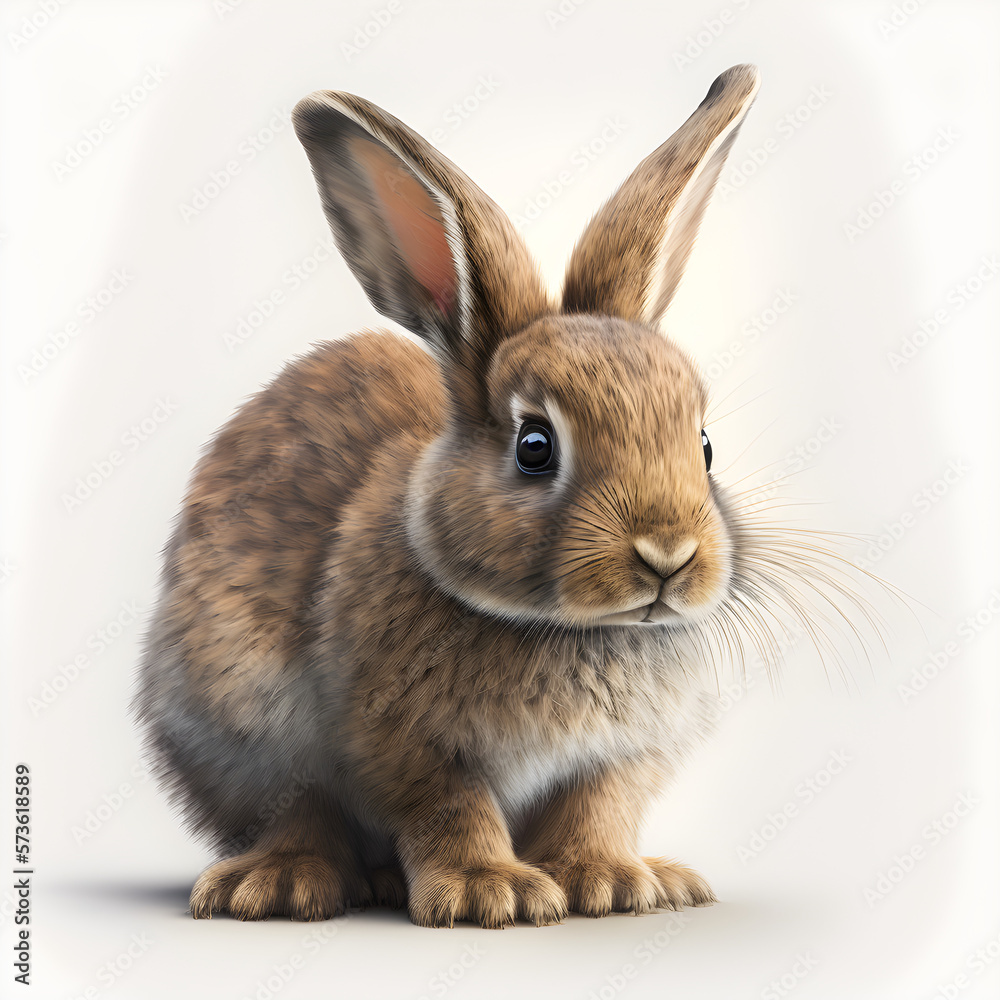 Adorable and realistic brown bunny rabbit on white background. Easter holiday concept.