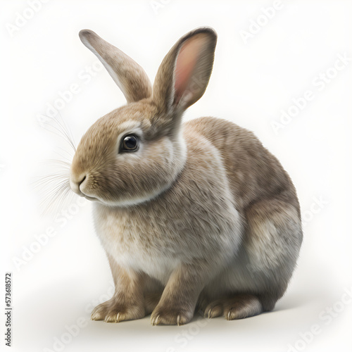 Adorable and realistic brown bunny rabbit on white background. Easter holiday concept.