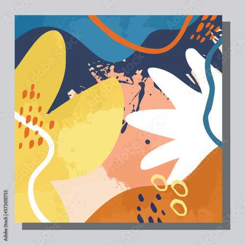  Illustration vector EPS 10 print. Hand draw painted abstract organic shapes. contemporary aesthetic boho mid century modern art in Scandinavian nordic design style 