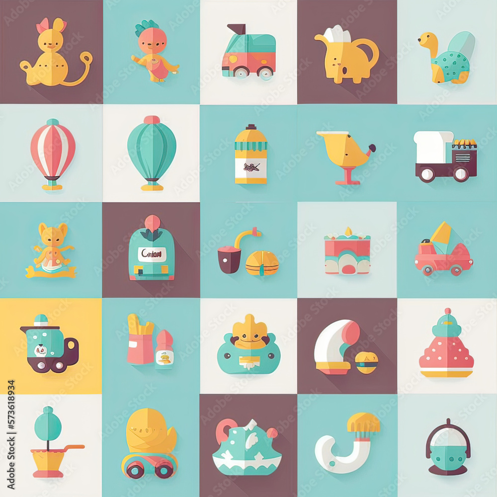 Fototapeta premium flat icons set cartoon, generative artificial intelligence 