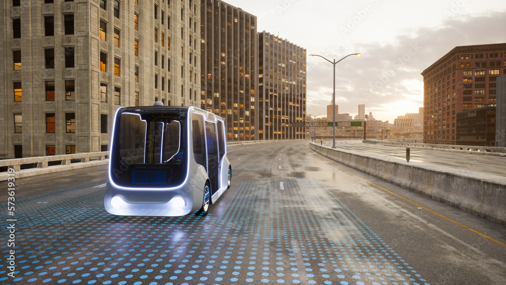 Autonomous electric bus self driving on street, Smart vehicle ...