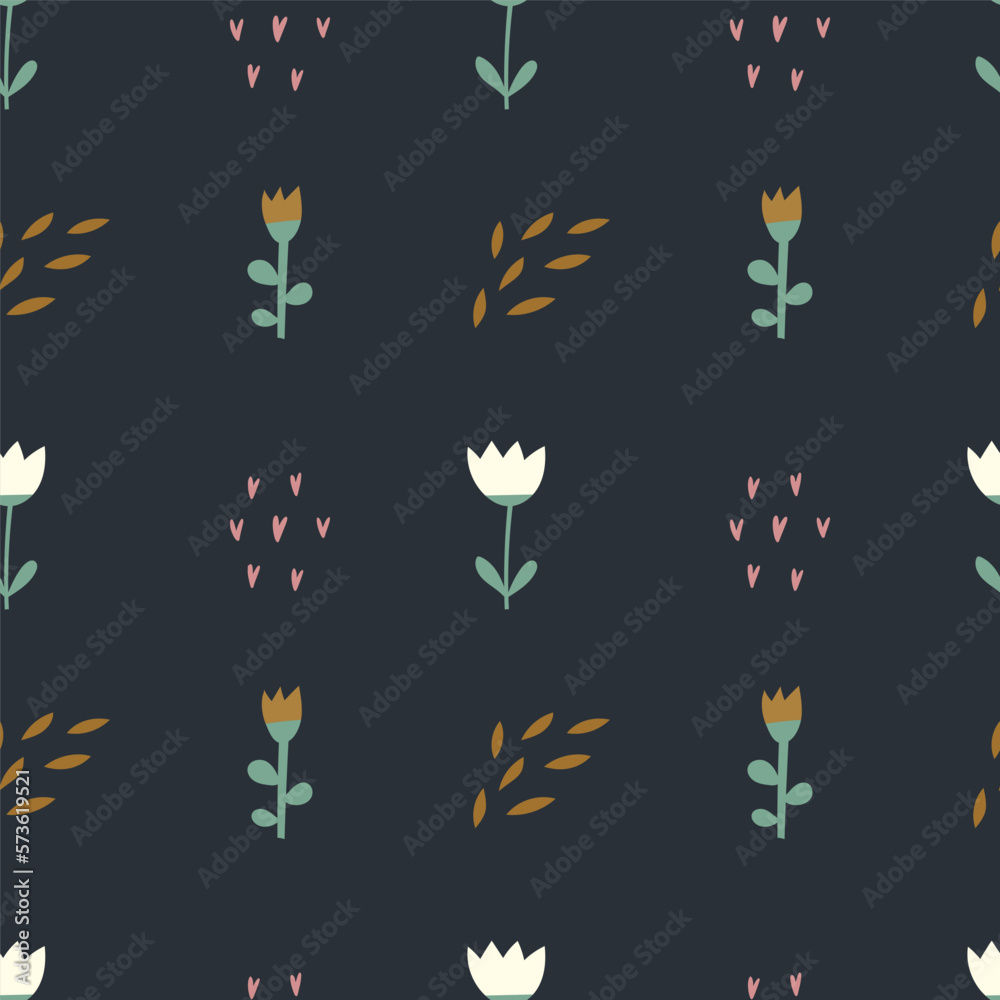 Obraz premium A delicate floral minimal pattern in dark hues, perfect for spring and summer designs.