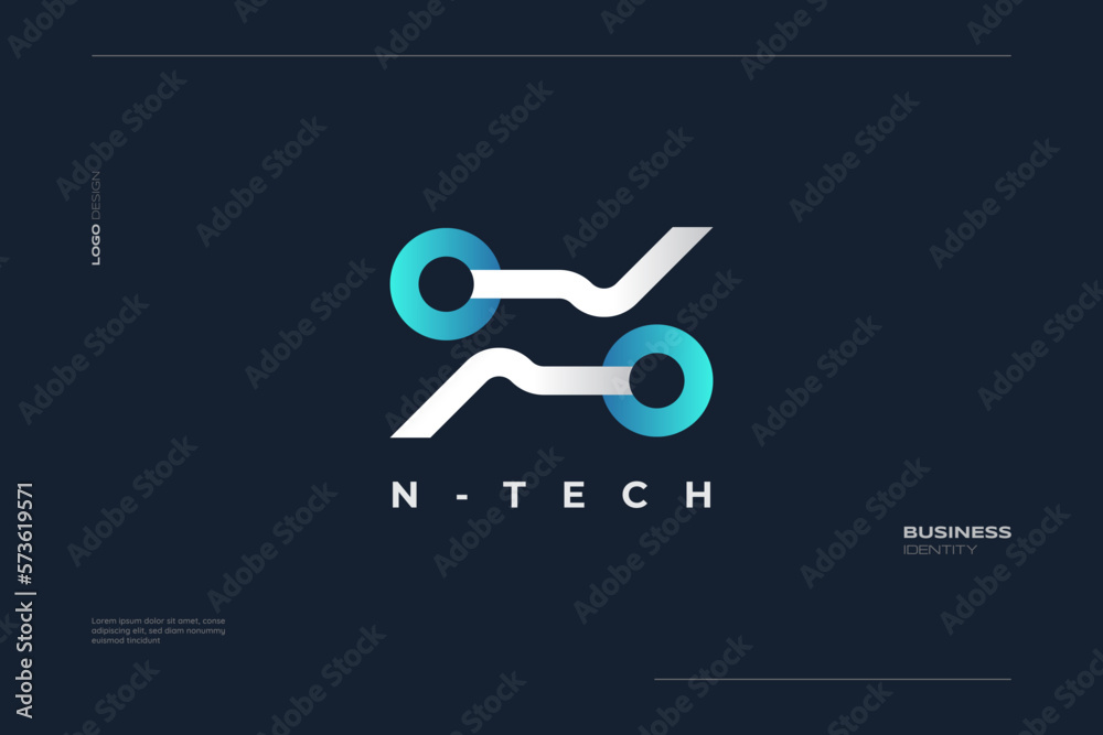 Abstract Initial Letter N Logo with Technology Concept in Blue and White Combination. Usable for Computer, Technology, or Communication Brand Logo