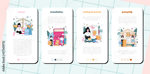 Professional lawyer mobile application banner set. Punishment