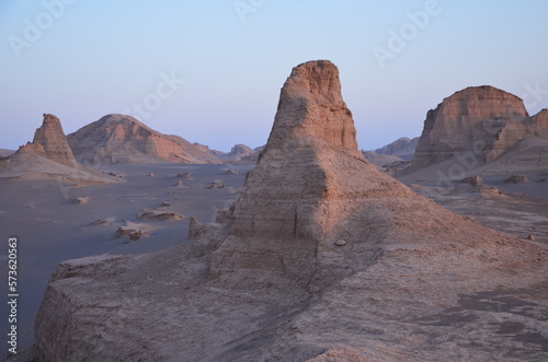 dry desert landscape of  Kalouts desert   Iran in evening light
