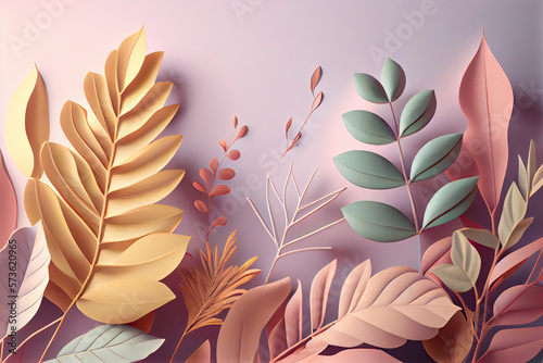 leaves on pastel background  natural composition of branches for advertising