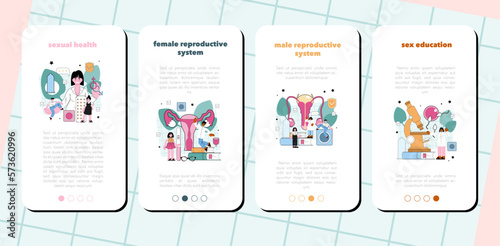 Sexual education mobile application banner set. Sexual health lesson