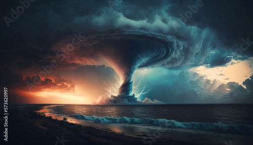 Tornado Touchdown in the Ocean created with Generative AI © Bertil