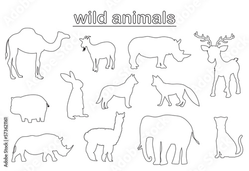 Vector line set wild animals.