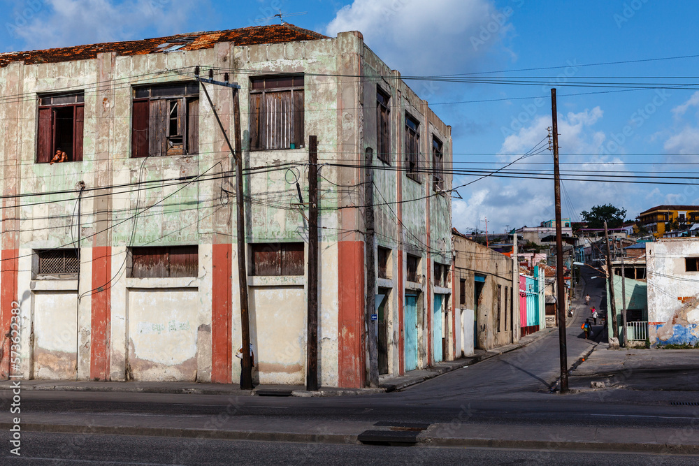 Old colonial buildings in the historic center of Santiago de Cuba, Cuba, Caribbean
